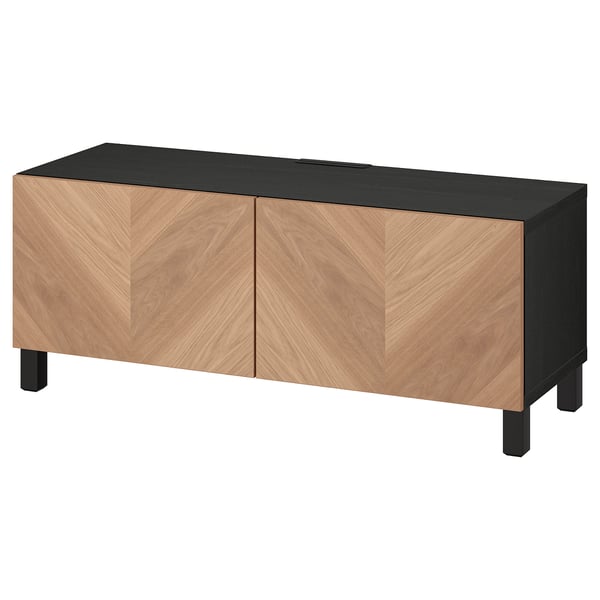BESTÅ Meuble télé avec portes, brun-noir/Hedeviken/Stubbarp chêne plaqué, 47 1/4x16 1/2x18 7/8 "