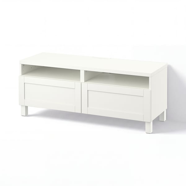 BESTÅ Meuble télé avec tiroirs, blanc/Hanviken/Stubbarp blanc, 47 1/4x16 1/2x18 7/8 "