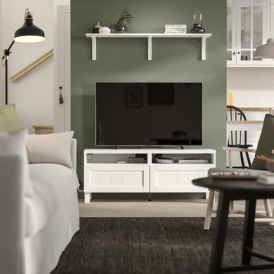 BESTÅ Meuble télé avec tiroirs, blanc/Pipmakare blanc, 47 1/4x16 1/2x18 7/8 "