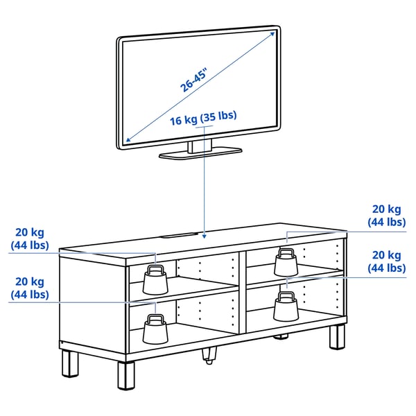 BESTÅ Meuble télé, blanc, 47 1/4x15 3/4x18 7/8 "
