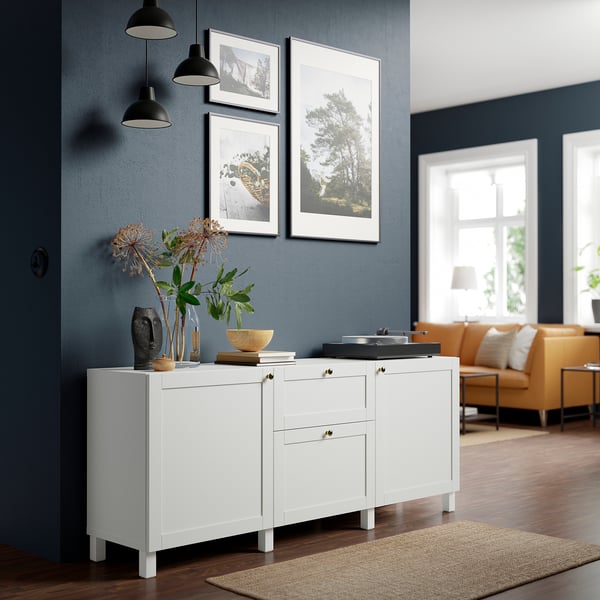 BESTÅ Rangement avec tiroirs, blanc/Hanviken/Stubbarp blanc, 70 7/8x16 1/2x29 1/8 "