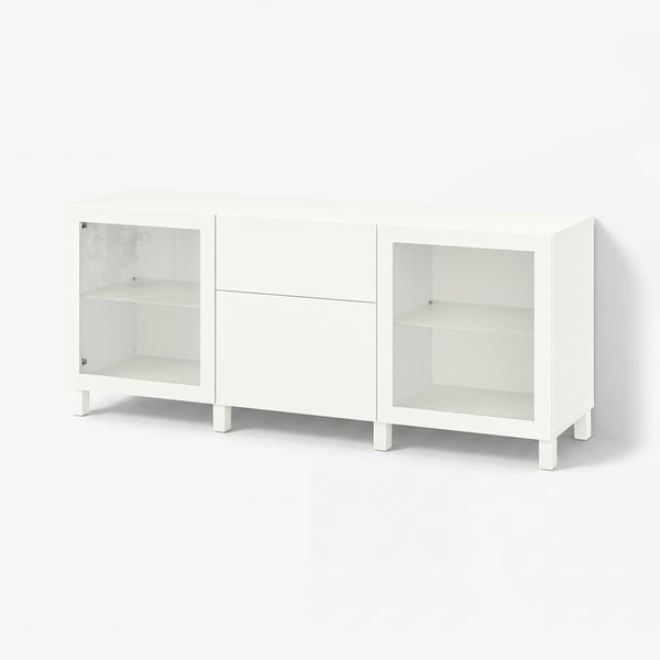 BESTÅ Rangement avec tiroirs, blanc Lappviken/Sindvik/Stubbarp verre transparent blanc, 70 7/8x16 1/2x29 1/8 "