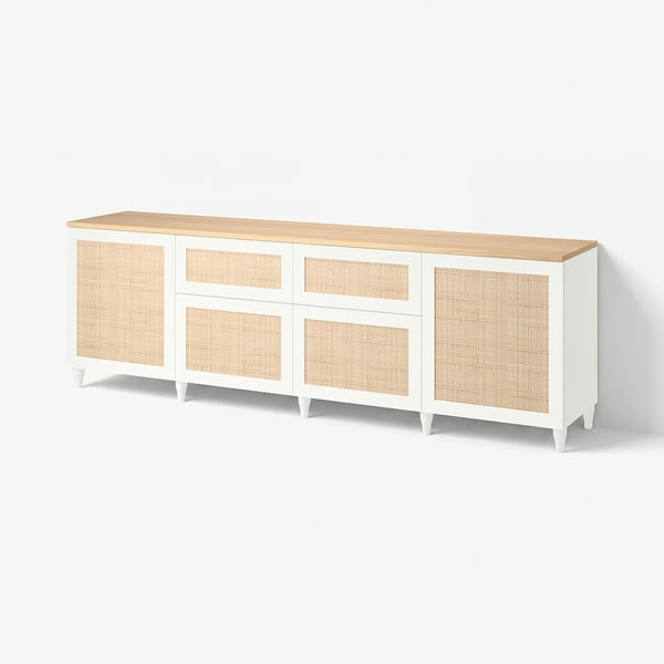 BESTÅ Rangement, blanc/Studsviken peuplier tressé, 94 1/2x16 1/2x29 7/8 "