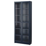BILLY Bibliothèque vitrée, bleu foncé, 31 1/2x11 3/4x79 1/2 "