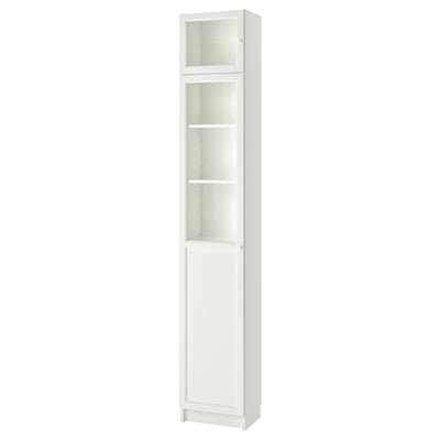 BILLY / OXBERG Biblio av surm/panneau/ptes vitrées, blanc/verre, 15 3/4x11 3/4x93 1/4 "