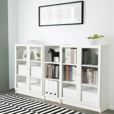 BILLY / OXBERG Bibliothèque avec portes, blanc/verre clair, 78 3/4x11 3/4x41 3/4 "