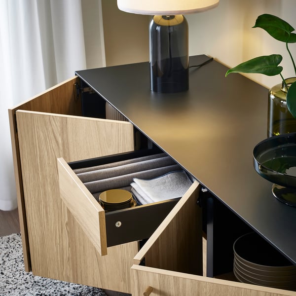 BOASTAD Buffet, noir/chêne plaqué, 63 1/2x20 1/2x29 5/8 "