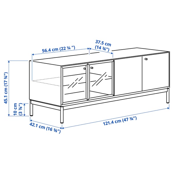 BOASTAD Meuble télé, noir/chêne plaqué, 47 3/4x16 5/8x17 3/4 "