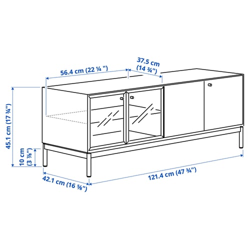 BOASTAD Meuble télé, noir/chêne plaqué, 47 3/4x16 5/8x17 3/4 "