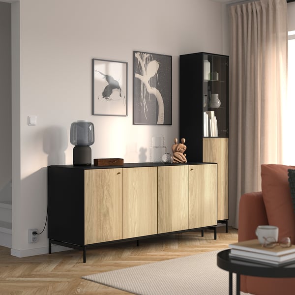 BOASTAD Rangement, noir/chêne plaqué, 79 7/8x72 7/8 "