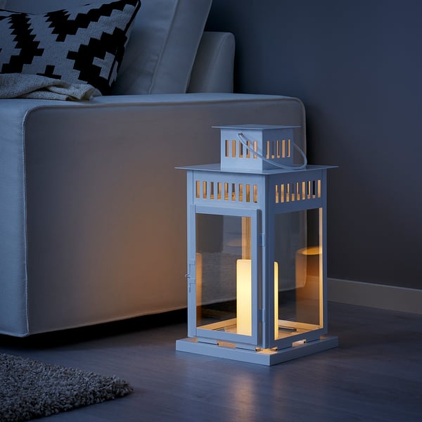 BORRBY Lanterne pour bougie bloc, intérieur/extérieur blanc, 17 ¼ "