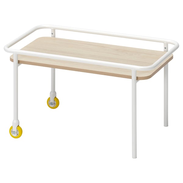 BRÄNNBOLL Table d'appoint à roulettes, effet frêne clair/blanc, 27 1/8x15 3/8 "