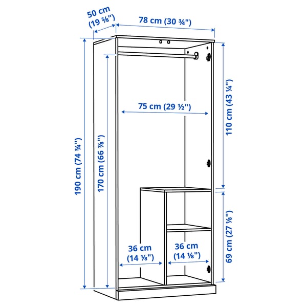 BRIMNES Armoire-penderie à 2 portes, noir, 30 3/4x19 5/8x74 3/4 "