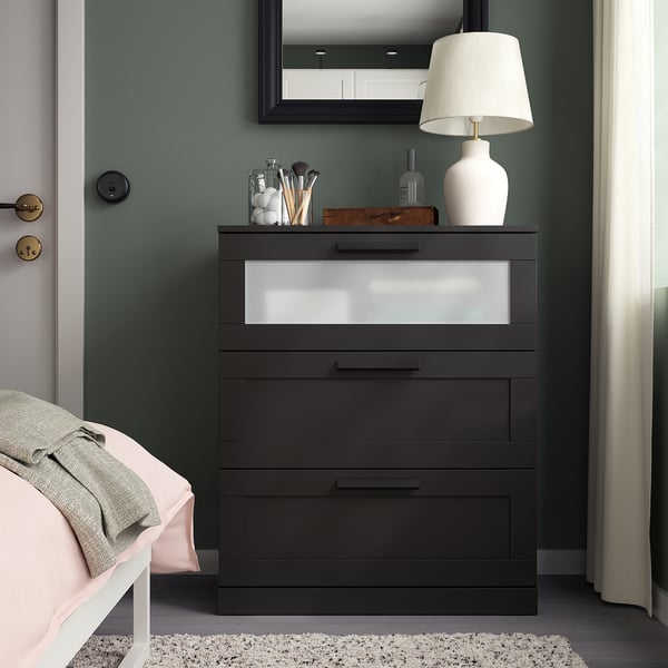 BRIMNES Commode à 3 tiroirs, noir, 30 3/4x18 1/8x37 3/8 "