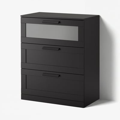BRIMNES Commode à 3 tiroirs, noir, 30 3/4x18 1/8x37 3/8 "