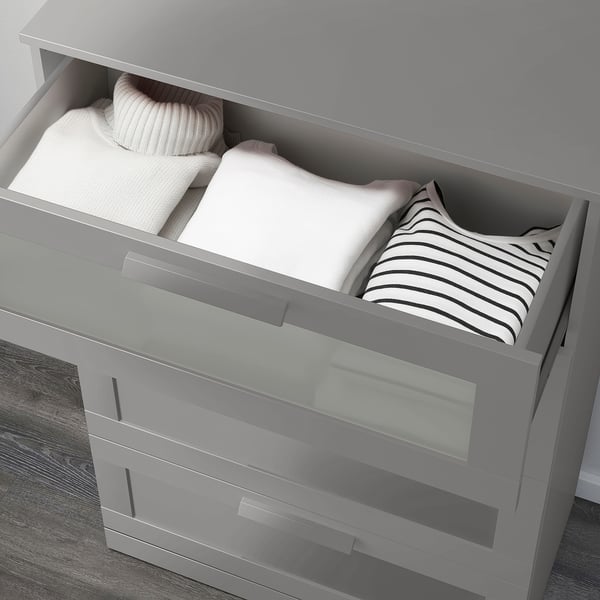 BRIMNES Commode à 4 tiroirs, gris/verre dépoli, 30 3/4x18 1/8x48 7/8 "