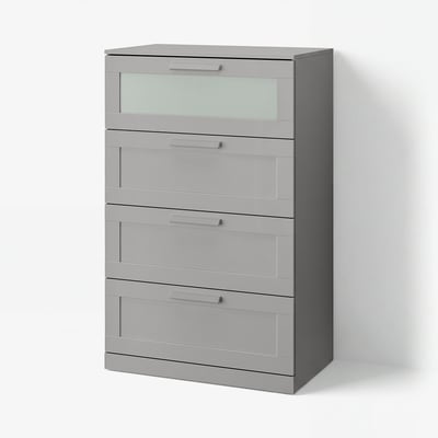 BRIMNES Commode à 4 tiroirs, gris/verre dépoli, 30 3/4x18 1/8x48 7/8 "
