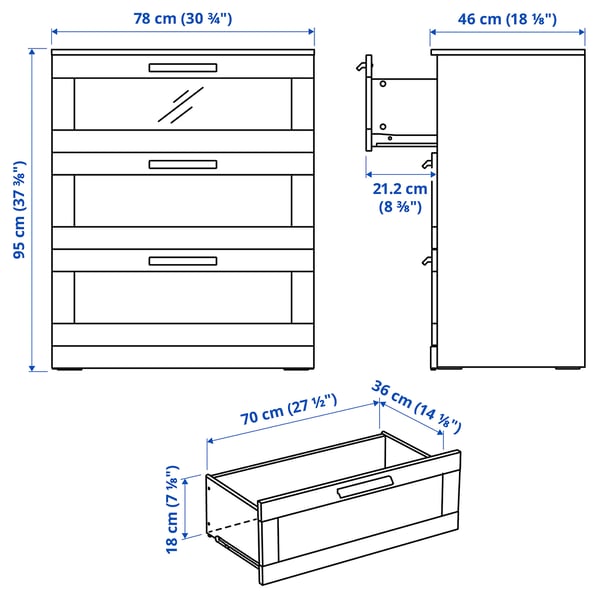 BRIMNES Mobilier chambre, ensemble de 3, blanc, 1 place