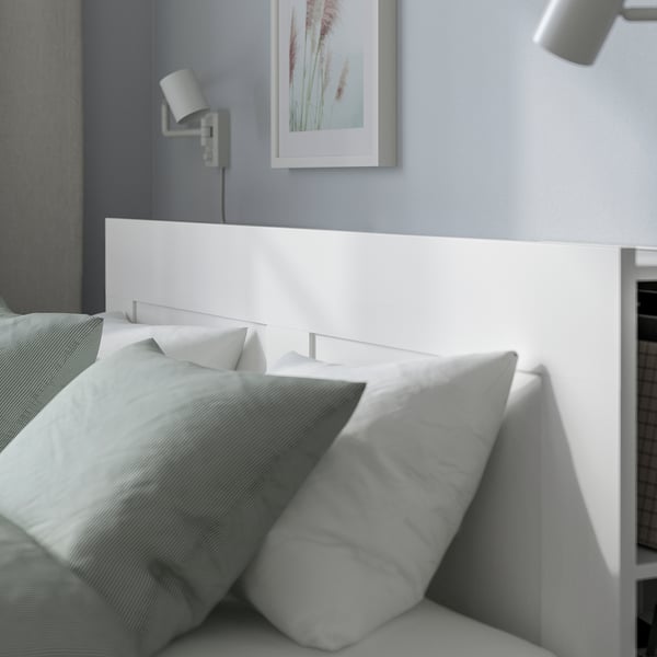 BRIMNES Struct de lit+rangement/tête de lit, blanc, Grand 2 places