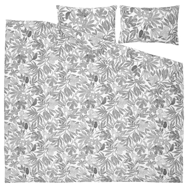 BROKDRACENA Housse de couette et taie(s), blanc/noir, 2 places/grand 2 places