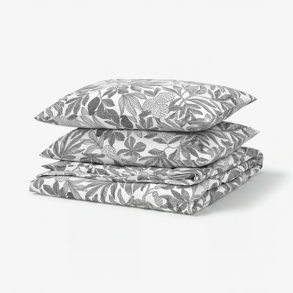 BROKDRACENA Housse de couette et taie(s), blanc/noir, 2 places/grand 2 places