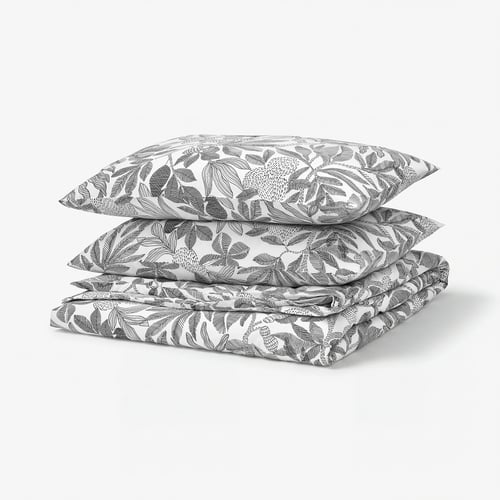 BROKDRACENA Housse de couette et taie(s), blanc/noir, 2 places/grand 2 places