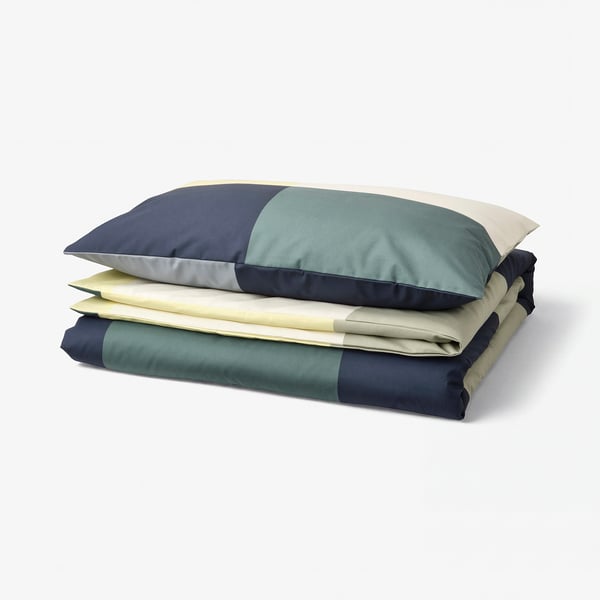 BRUNKRISSLA Housse de couette et taie(s), vert/multicolore, 1 place