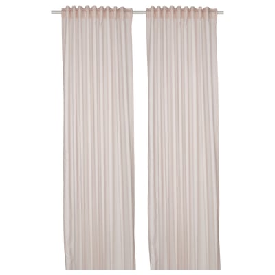 BYMOTT Rideaux, 2 panneaux, blanc/beige rayé/ruban fronceur, 47x98 "