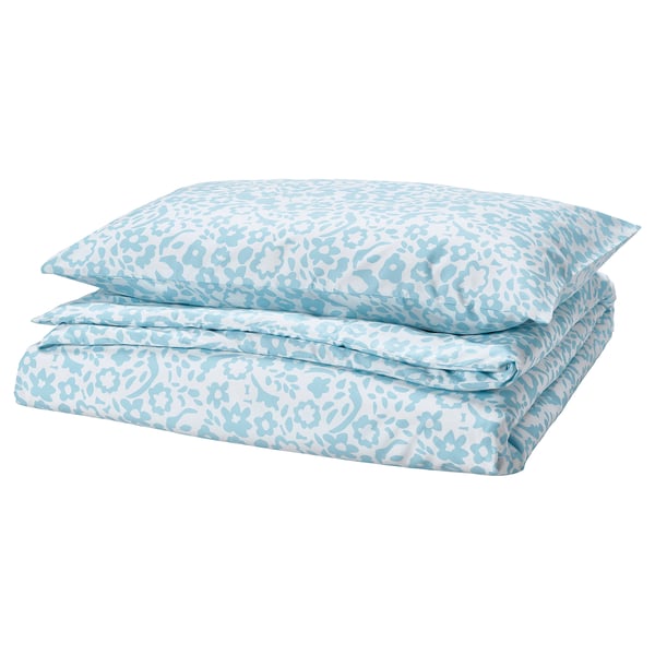 CYMBALBLOMMA Housse de couette et taie(s), blanc/bleu, 1 place