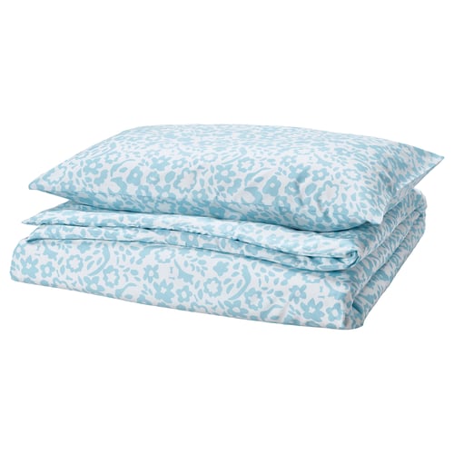 CYMBALBLOMMA Housse de couette et taie(s), blanc/bleu, 1 place