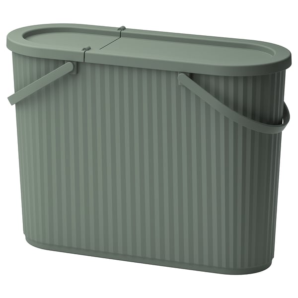 DAMMÄNG Bac avec couvercle, gris-vert, 13 gallon