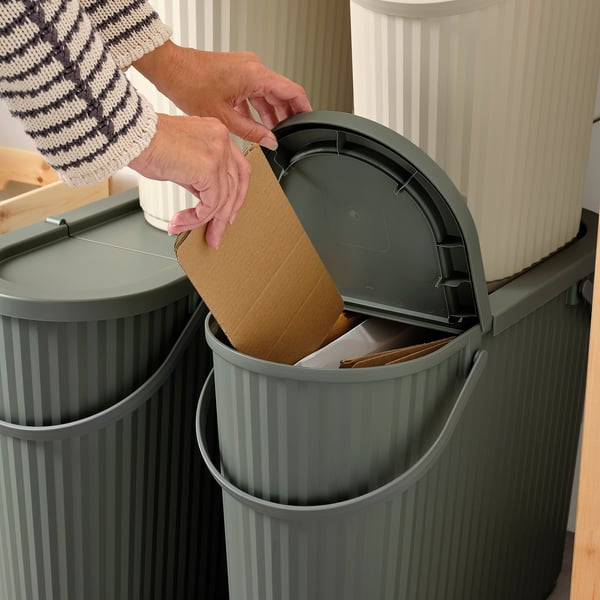 DAMMÄNG Bac avec couvercle, gris-vert, 13 gallon