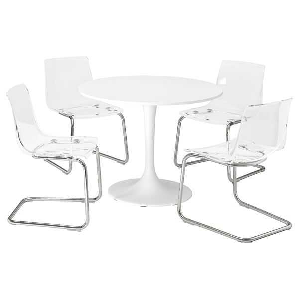 DOCKSTA / TOBIAS Table et 4 chaises, blanc blanc/transparent chromé, 40 1/2 "