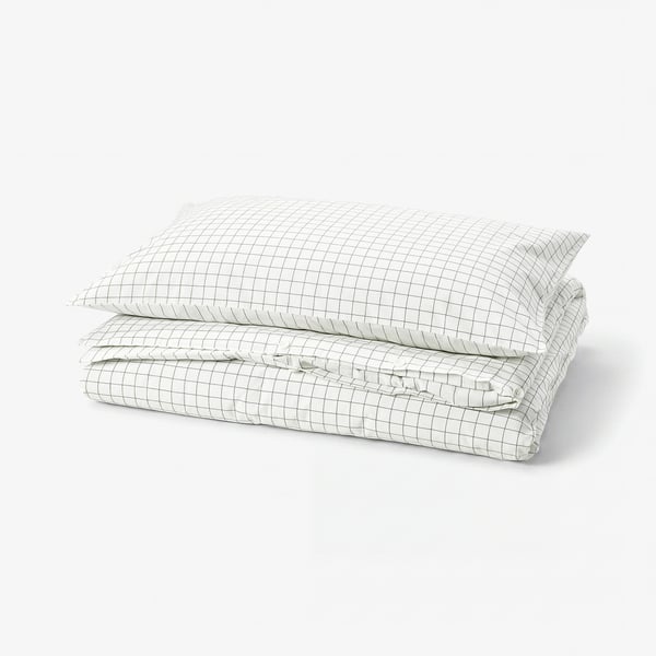 DOFTAKLEJA Housse de couette et taie(s), blanc/anthracite, 1 place
