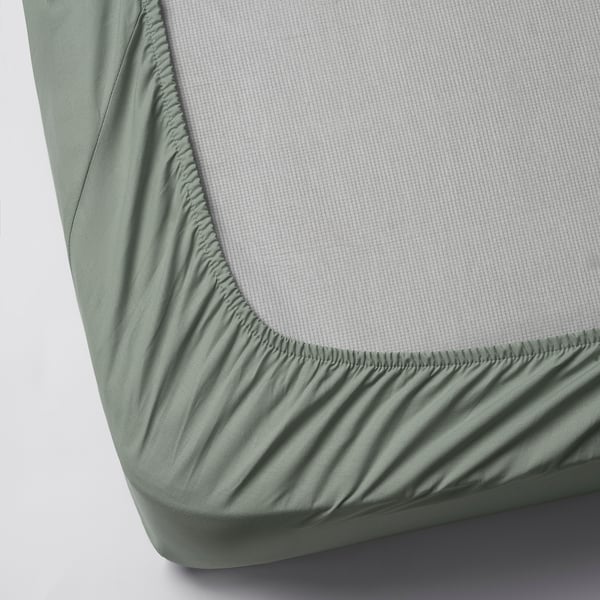 DVALA Drap-housse, gris-vert, 1 place très grand