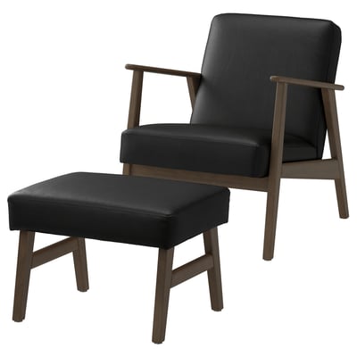 EKENÄSET Fauteuil avec repose-pieds, effet noyer/Grann/Bomstad noir