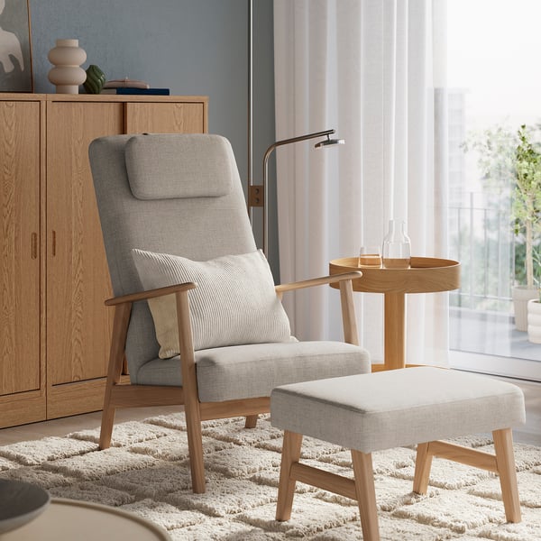 EKENÄSET Fauteuil haut, eff chêne/Kilanda beige clair