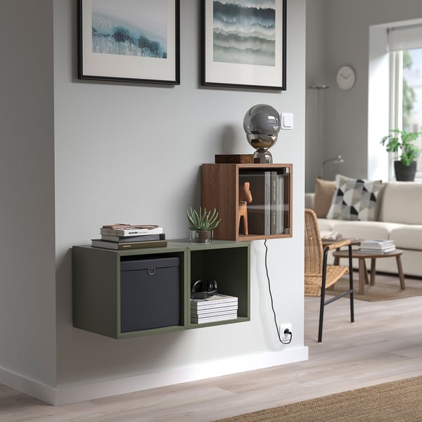 EKET Armoire murale porte vitrée, brun effet noyer, 13 3/4x9 7/8x13 3/4 "