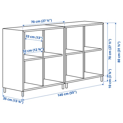 EKET Rangement avec pieds, blanc/bois, 55 1/8x13 3/4x31 1/2 "
