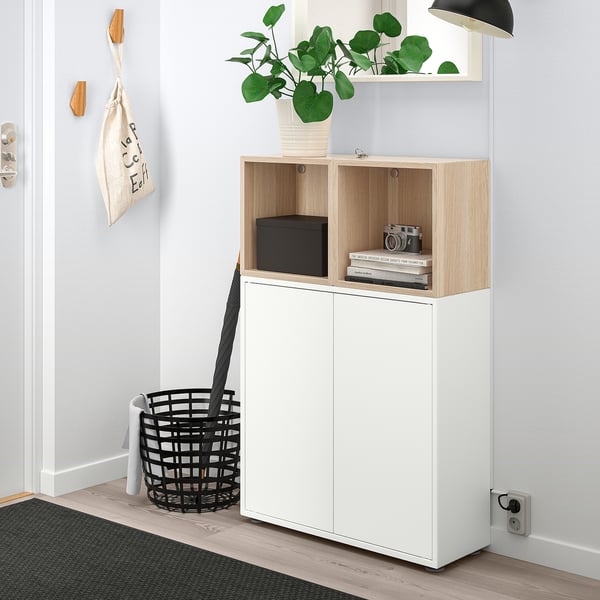 EKET Rangement avec pieds, blanc/effet chêne blanchi, 27 1/2x13 3/4x42 1/8 "
