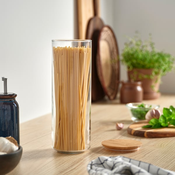 EKLATANT Bocal avec couvercle, verre clair/bambou, 61 oz
