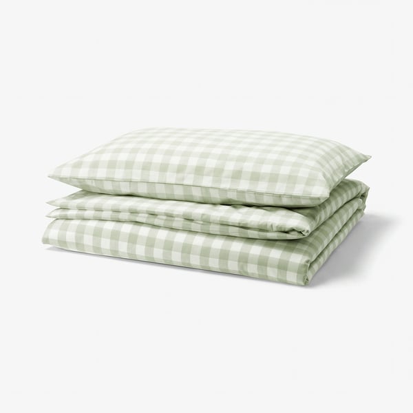 EKTANDVINGE Housse de couette et taie(s), gris-vert pâle blanc/carreaux, 1 place