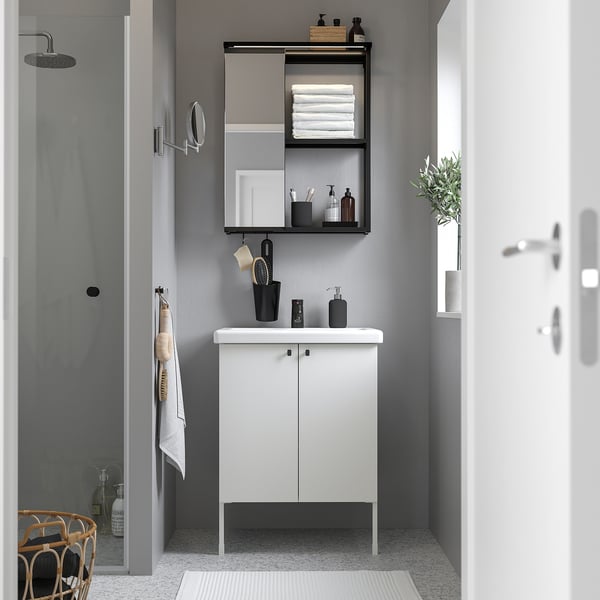 ENHET Salle de bains, anthracite/blanc, 24 "