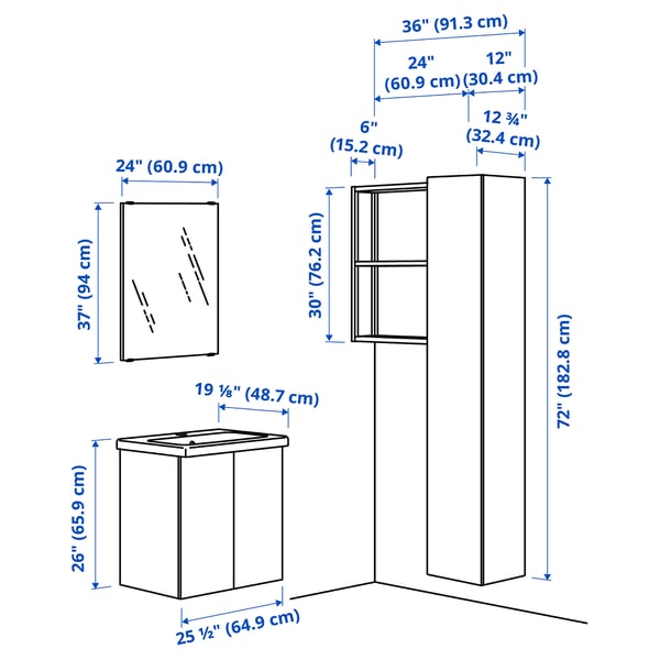 ENHET Salle de bains, anthracite/blanc, 24 "
