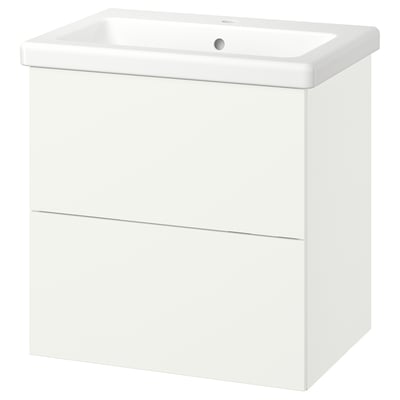 ENHET / TVÄLLEN Meuble sdb avec tiroirs/lavabo, blanc, 25 1/2x19 1/8x26 "