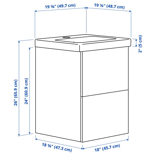 ENHET / TVÄLLEN Meuble sdb avec tiroirs/lavabo, blanc, 19 5/8x19 1/8x26 "