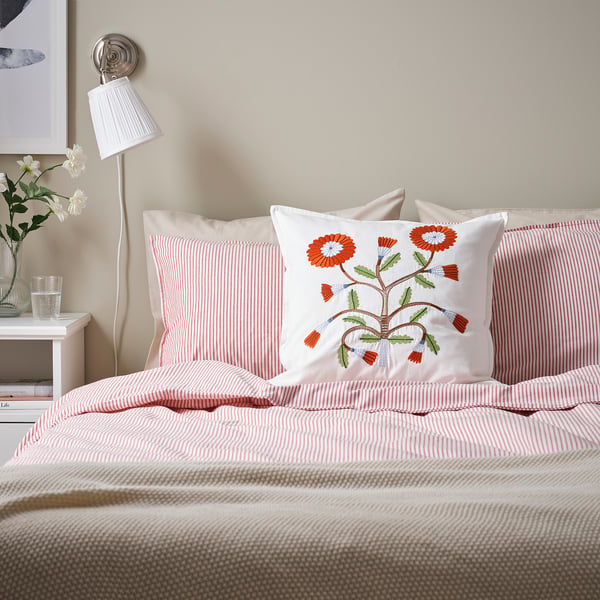 FACELIOR Housse de coussin, blanc/broderie orange foncé, 20x20 "