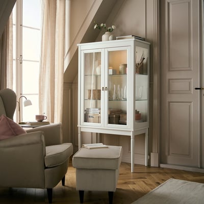 FÄRJKARL Vitrine, blanc cassé, 34 3/8x17 1/2x63 3/8 "