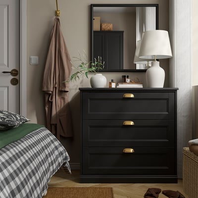 FÅGELFJÄLLET Commode à 3 tiroirs, noir eff chêne, 32 1/4x20 1/8x30 3/4 "