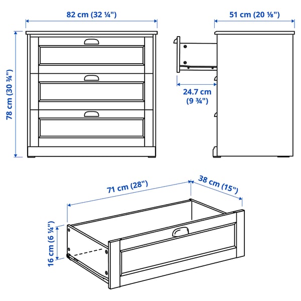 FÅGELFJÄLLET Commode à 3 tiroirs, noir eff chêne, 32 1/4x20 1/8x30 3/4 "